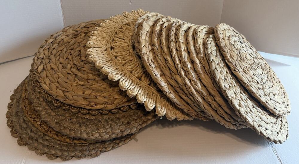 Vintage Lot of 22 Wicker Rattan Woven Place Table Mats Boho Decor Various Sizes